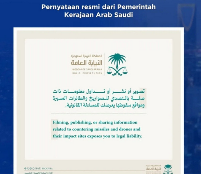 WNI Diminta Tidak Rekam-Sebarkan Serangan Rudal di Saudi, Bisa Kena Sanksi Berat!